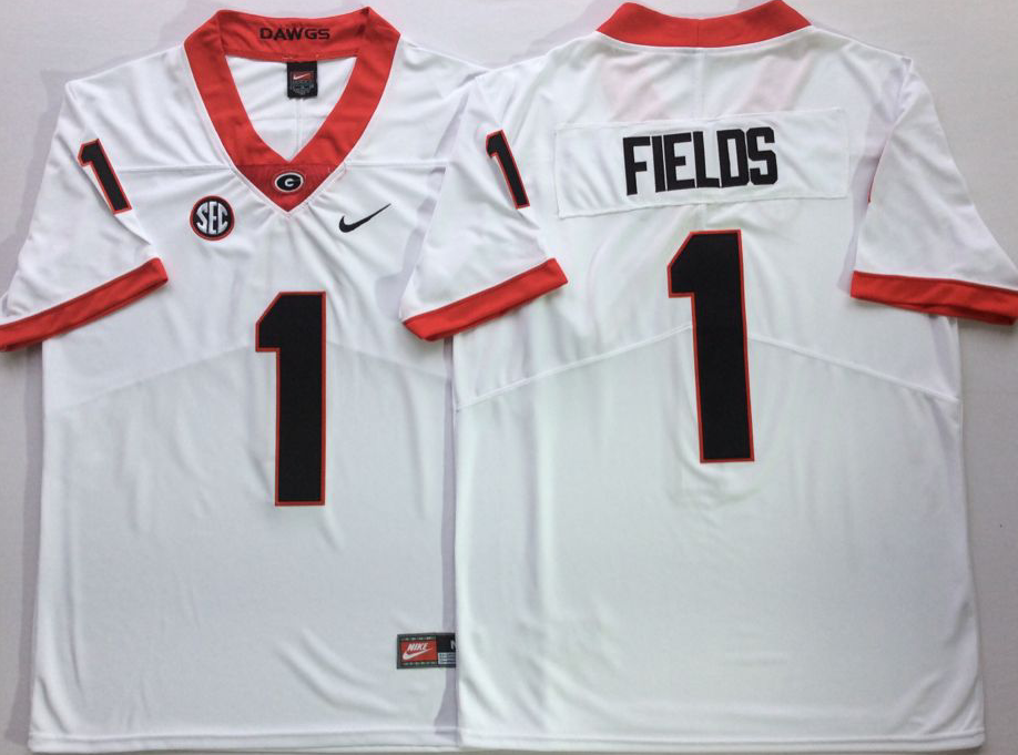 NCAA Men Georgia Bulldogs White #1 FIELDS